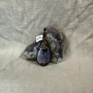 Copper Wire Wrapped Dendritic Agate Teardrop Natural Gemstone Handmade Pendant